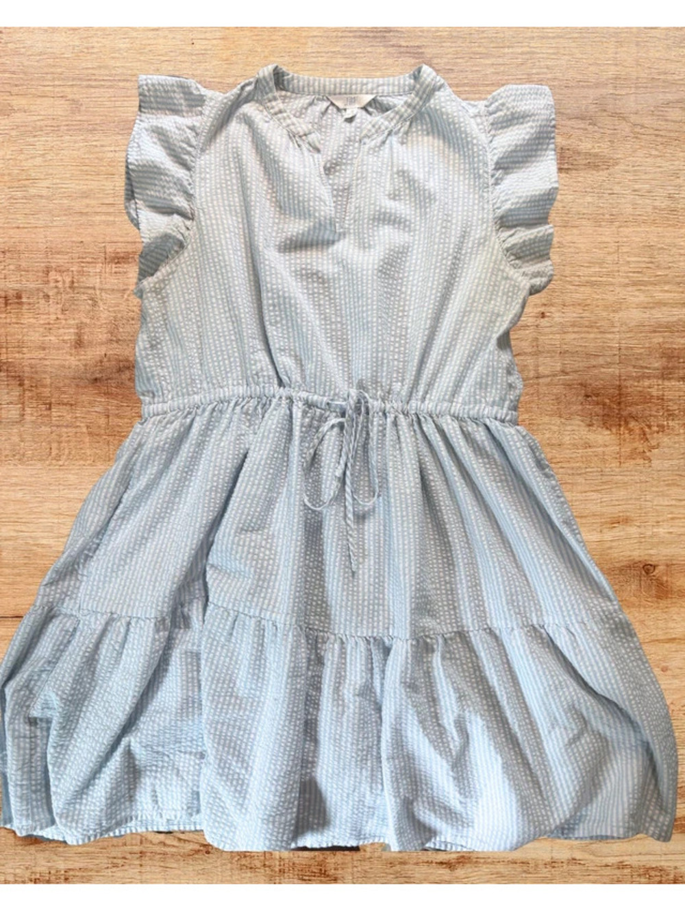 Time and Tru Women's XL Blue White Striped Ruffle Dress with Pockets
